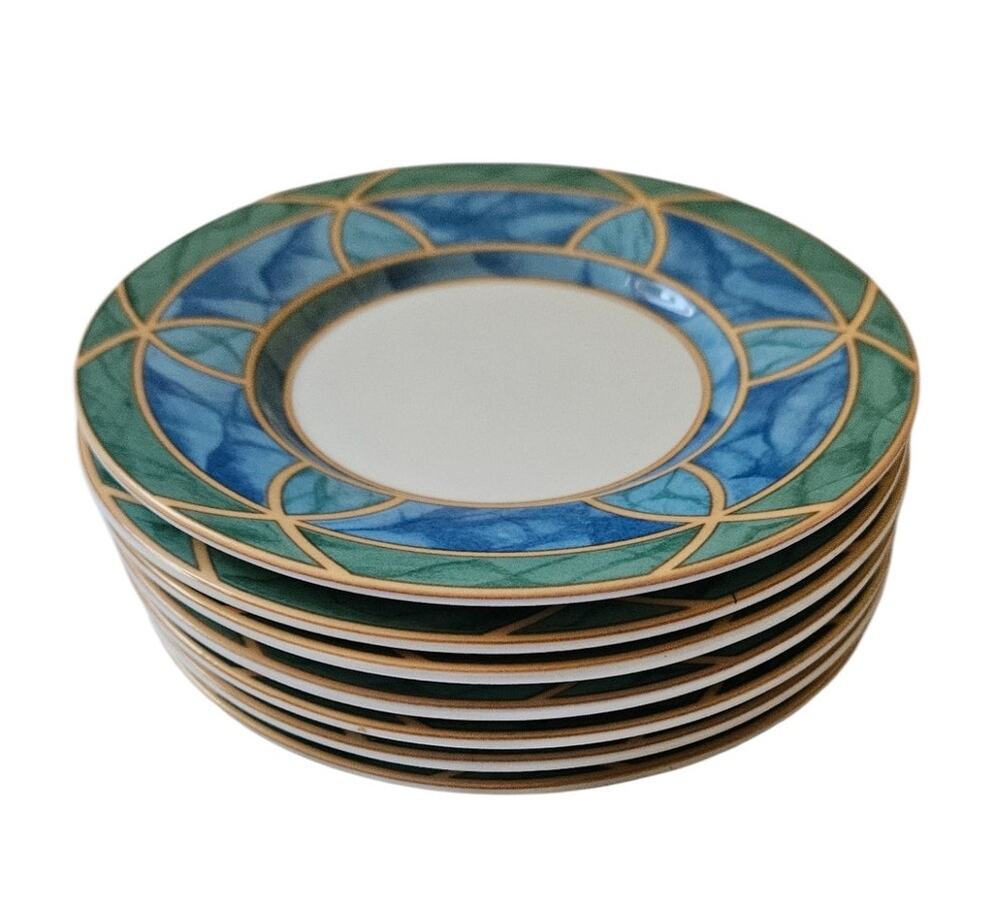 Victoria Beale Forbidden Fruit 9024 Bread Dessert Plates Blue Green Set 7